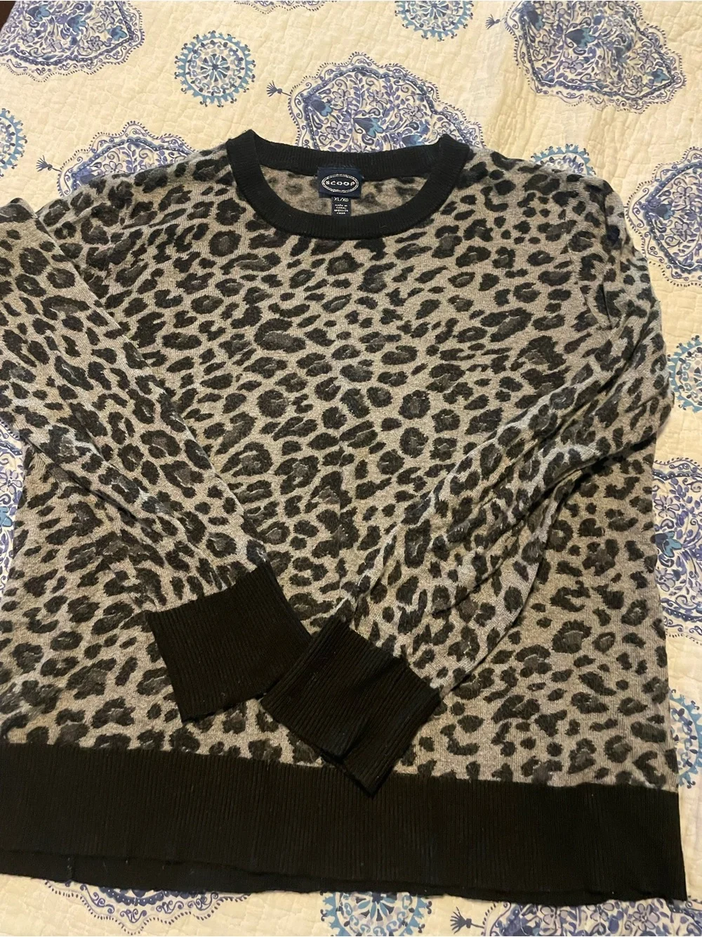 Leopard Print Crewneck Sweater in Grey and Black